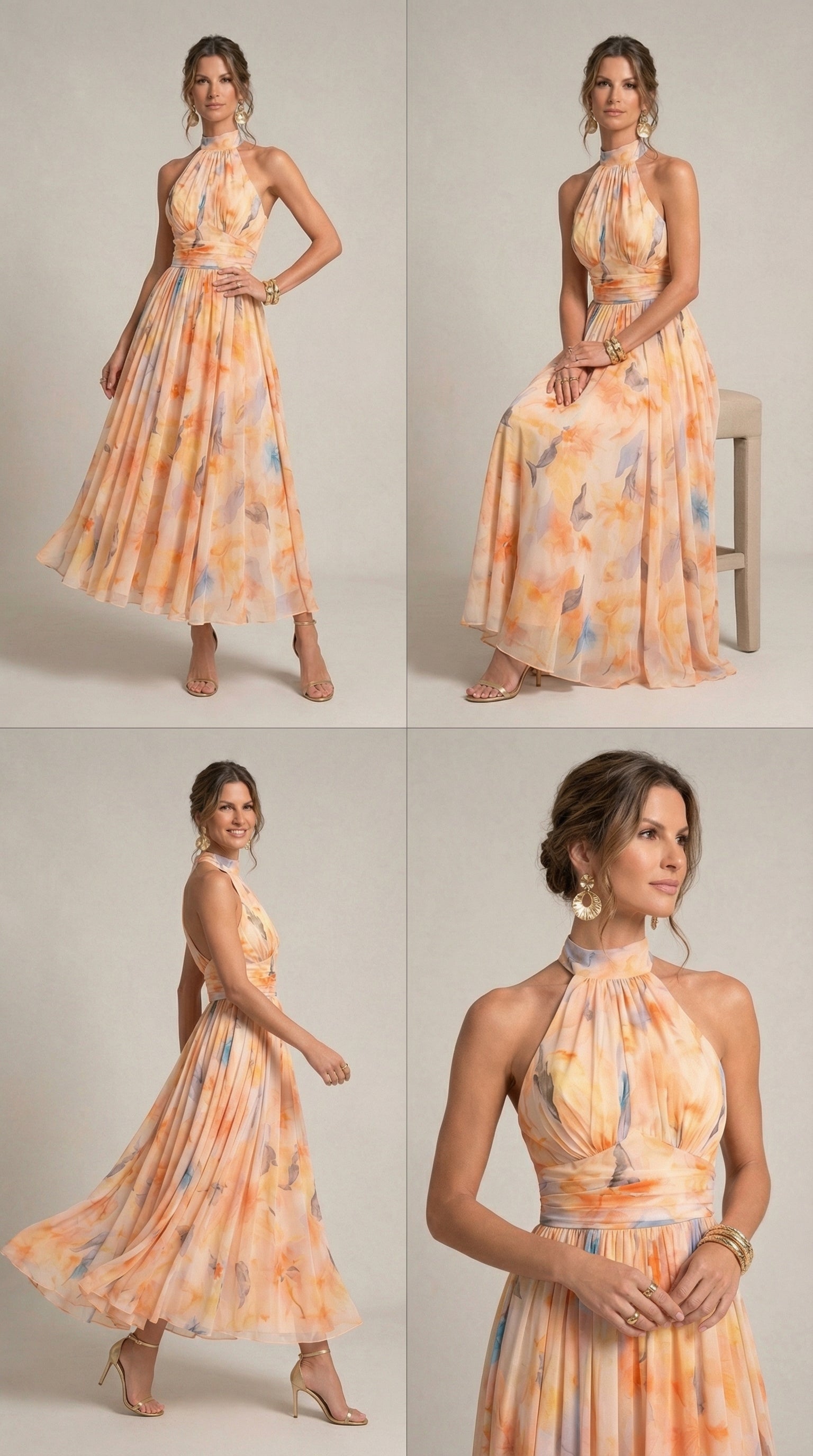 Esther Valmont — Vestido Cuello Halter Estampado Acuarela | Sevilla
