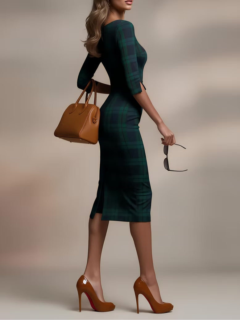 Éléonore Valmont — Vestido Midi Escocés Couture | LIQUIDACIÓN