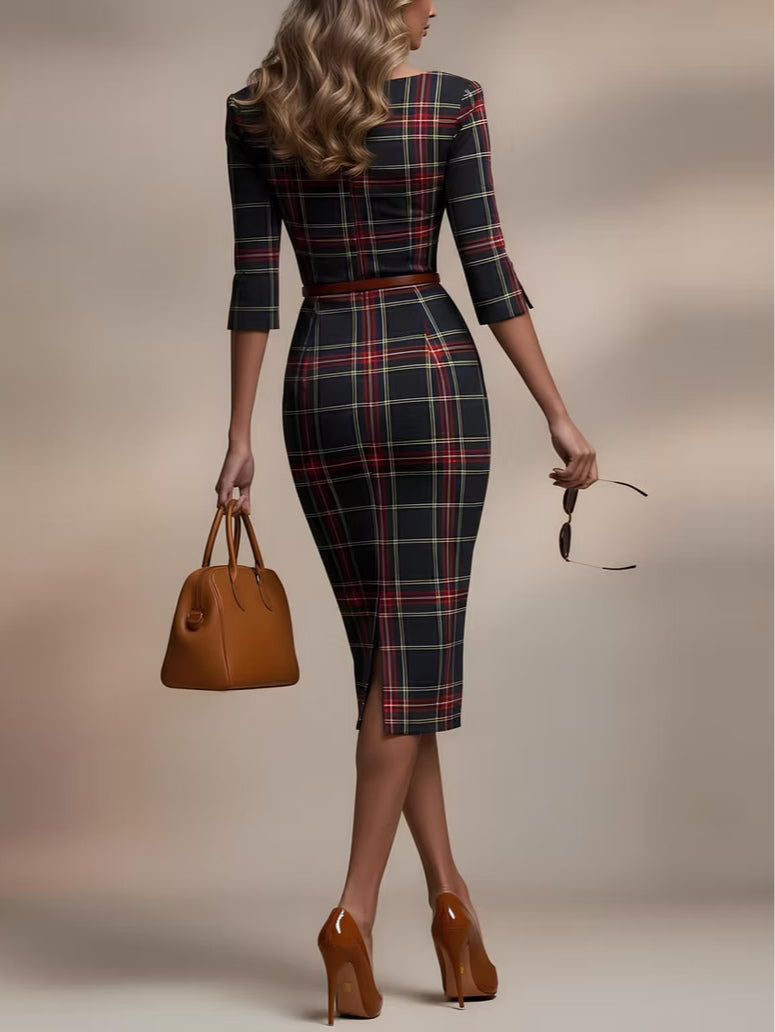 Éléonore Valmont — Vestido Midi Escocés Couture | LIQUIDACIÓN