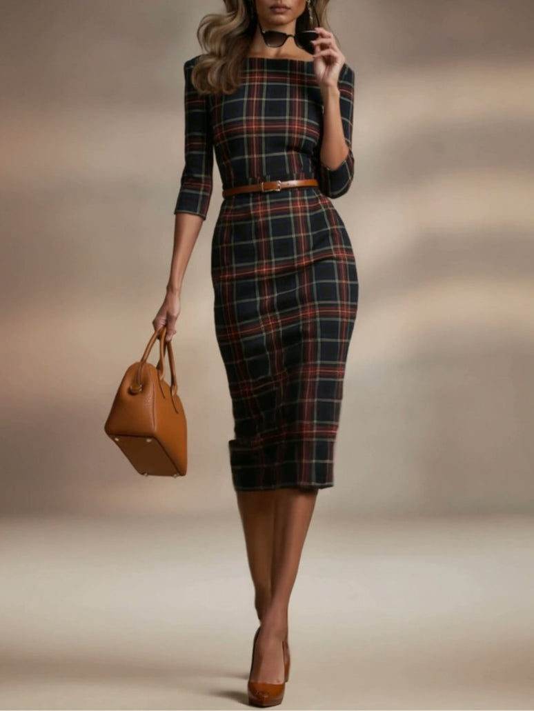 Éléonore Valmont — Vestido Midi Escocés Couture | LIQUIDACIÓN