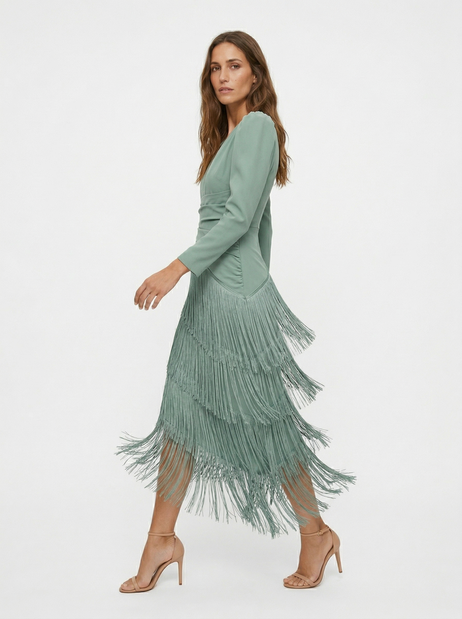 Clara Valmont — Vestido Elegante de Flecos con Mangas | Colección Sevilla