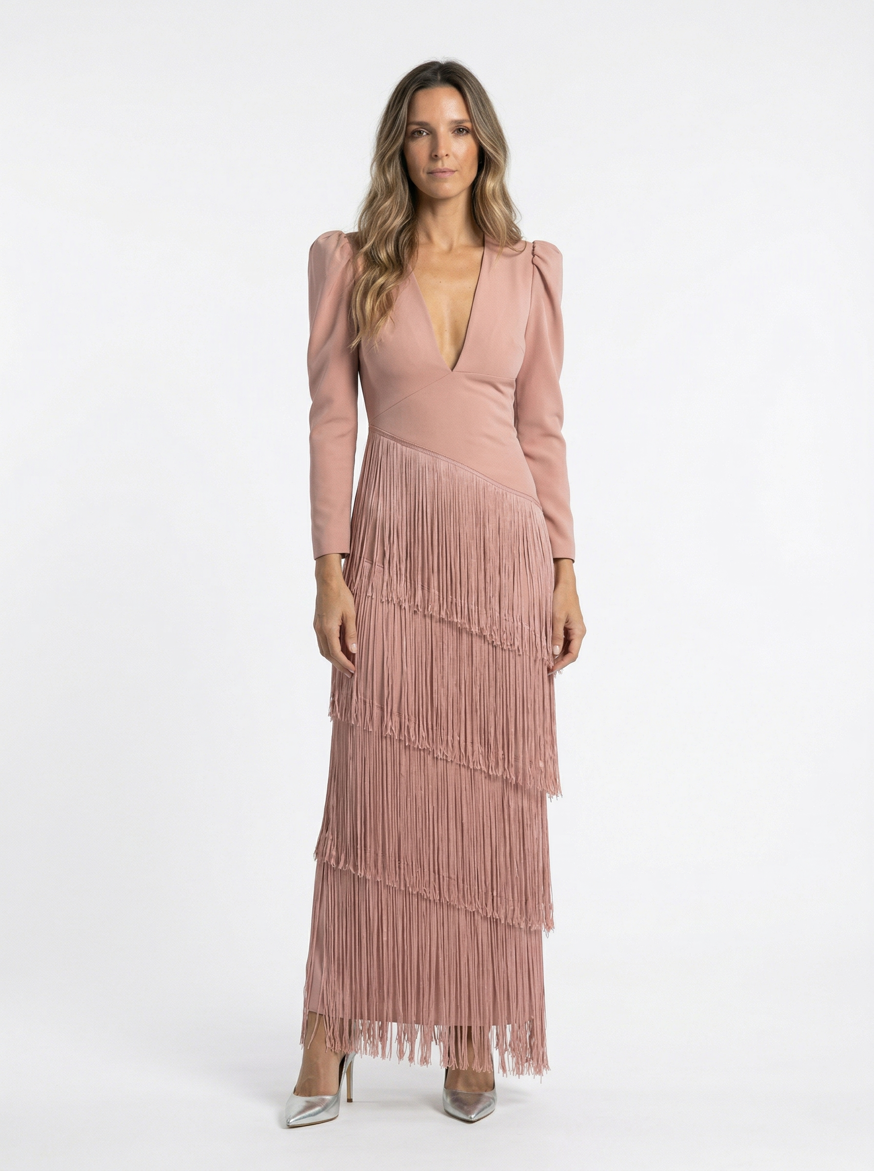 Clara Valmont — Vestido Elegante de Flecos con Mangas | Colección Sevilla