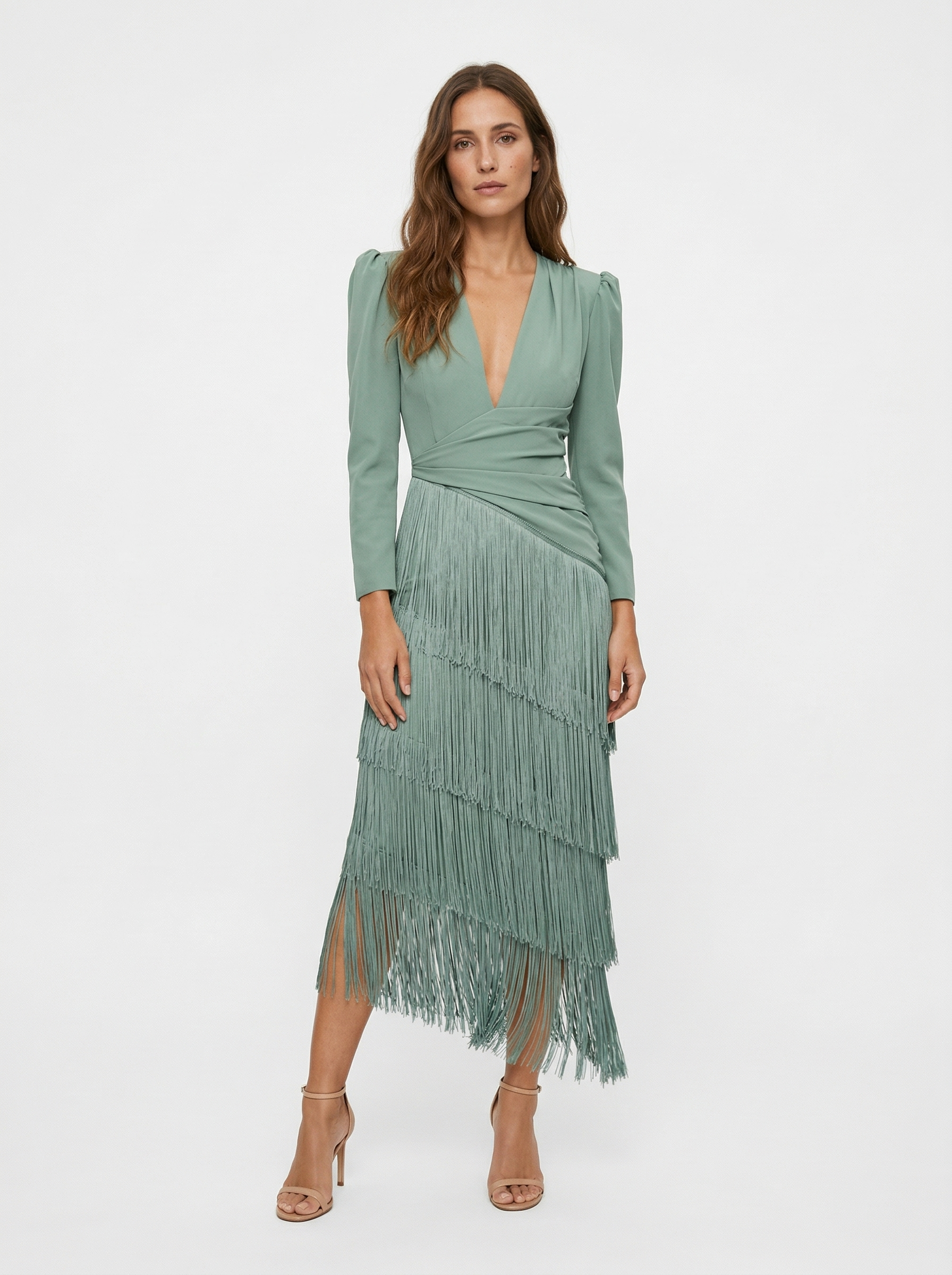 Clara Valmont — Vestido Elegante de Flecos con Mangas | Colección Sevilla