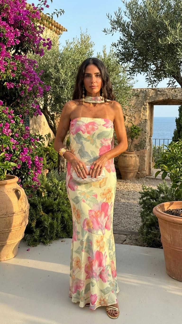 Capri Valmont — Vestido Largo Strapless Floral Acuarela | Sevilla