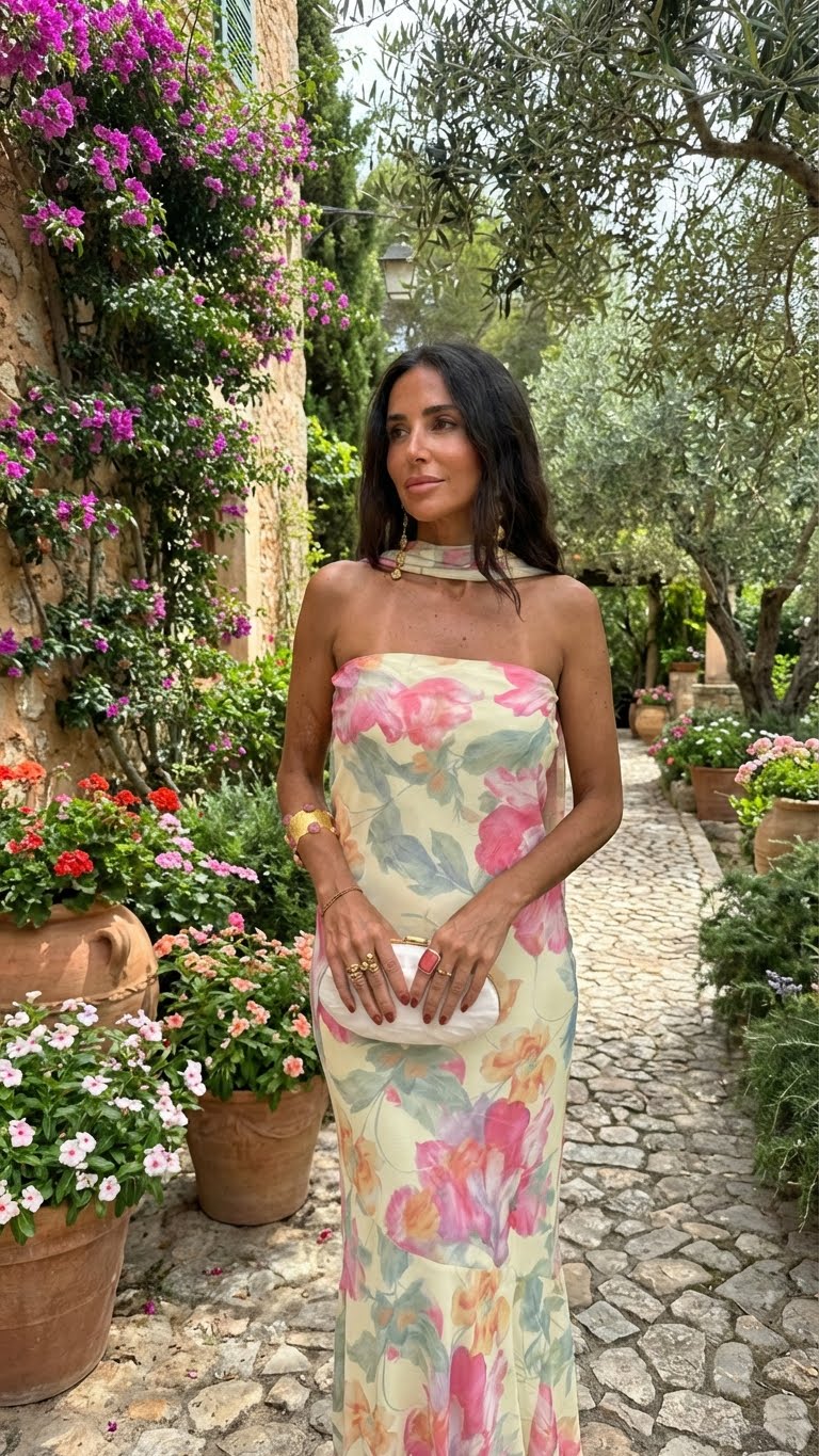 Capri Valmont — Vestido Largo Strapless Floral Acuarela | Sevilla