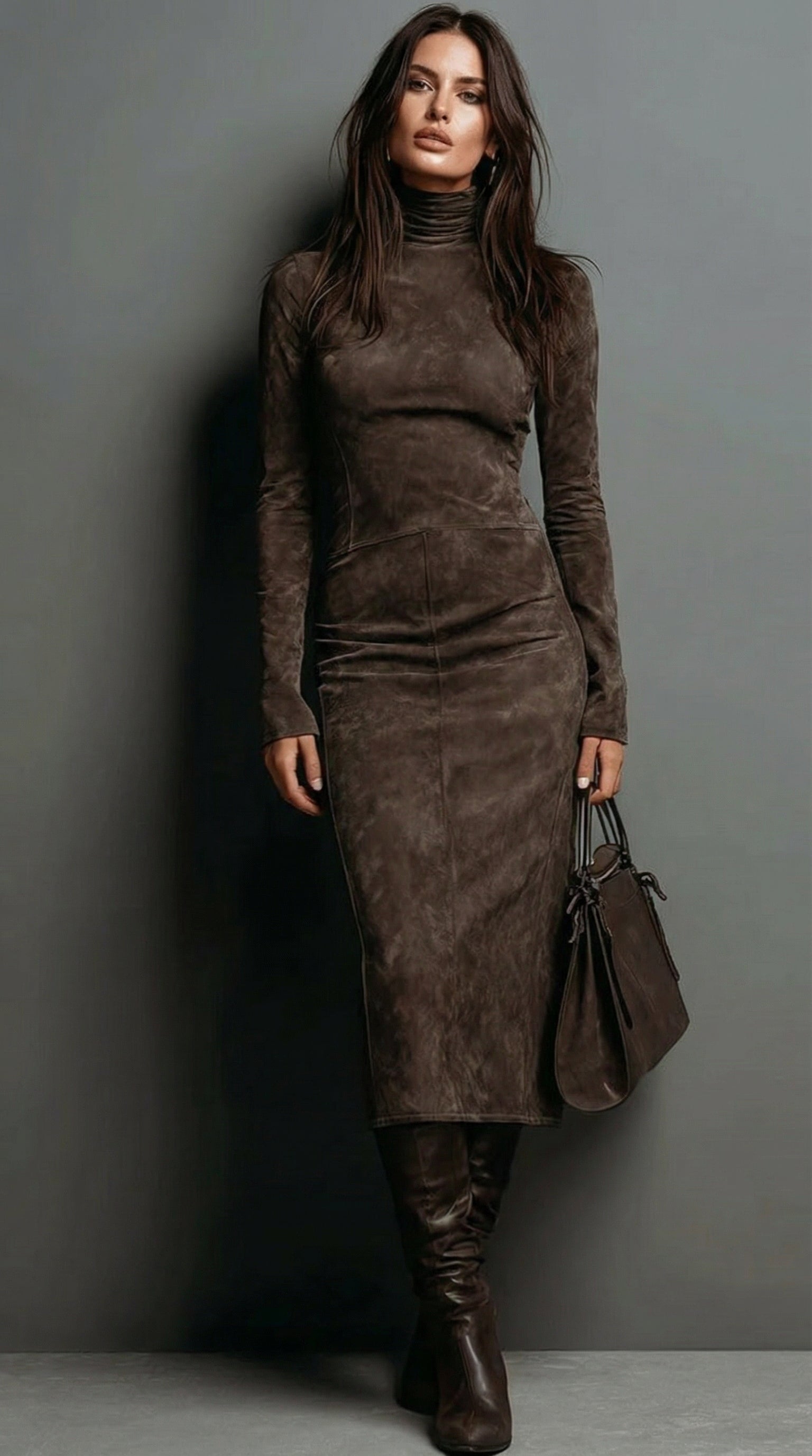 Daim Valmont — Vestido Midi Efecto Ante | Elegancia Atemporal