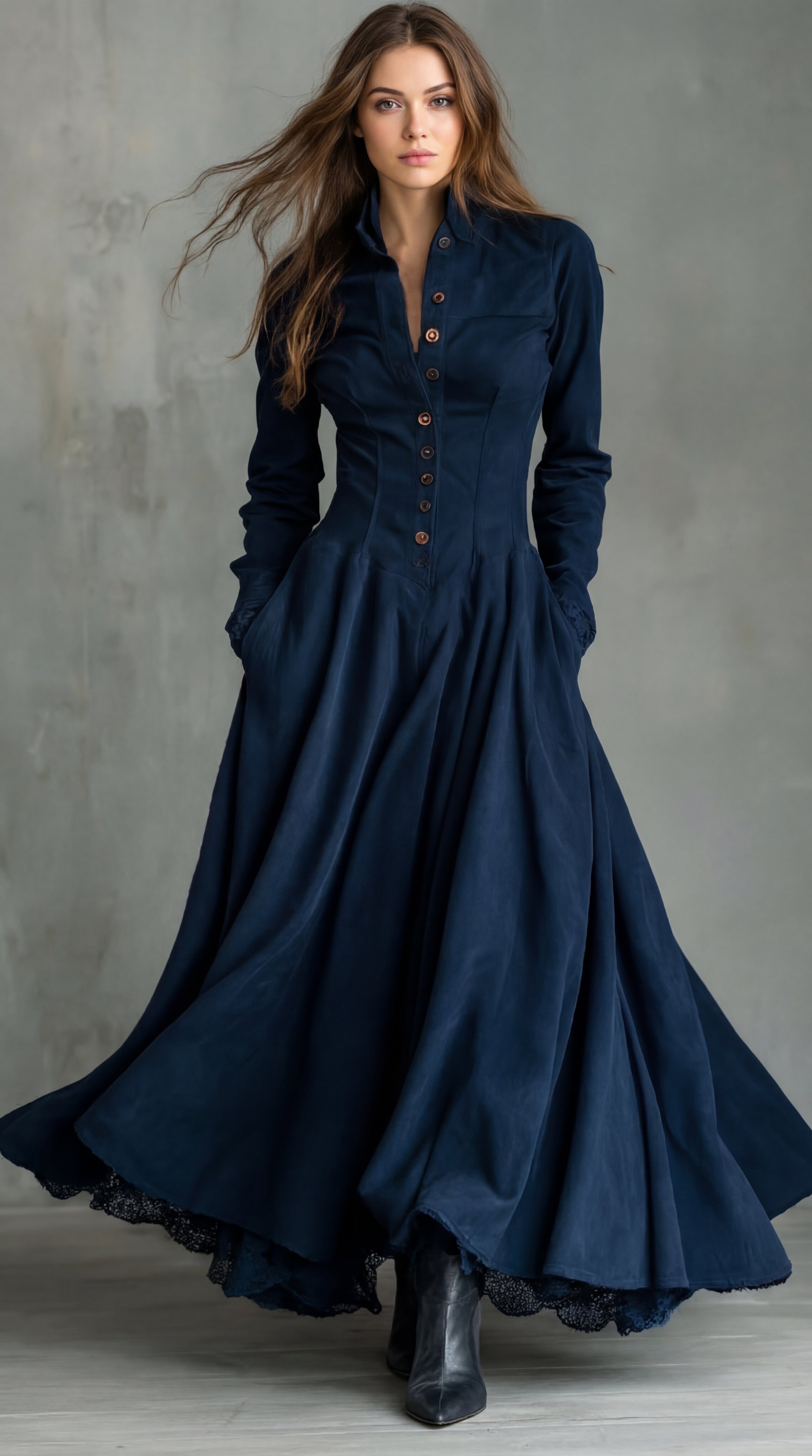 Seraphina Valmont — Vestido Maxi Abotonado Couture | LIQUIDACIÓN