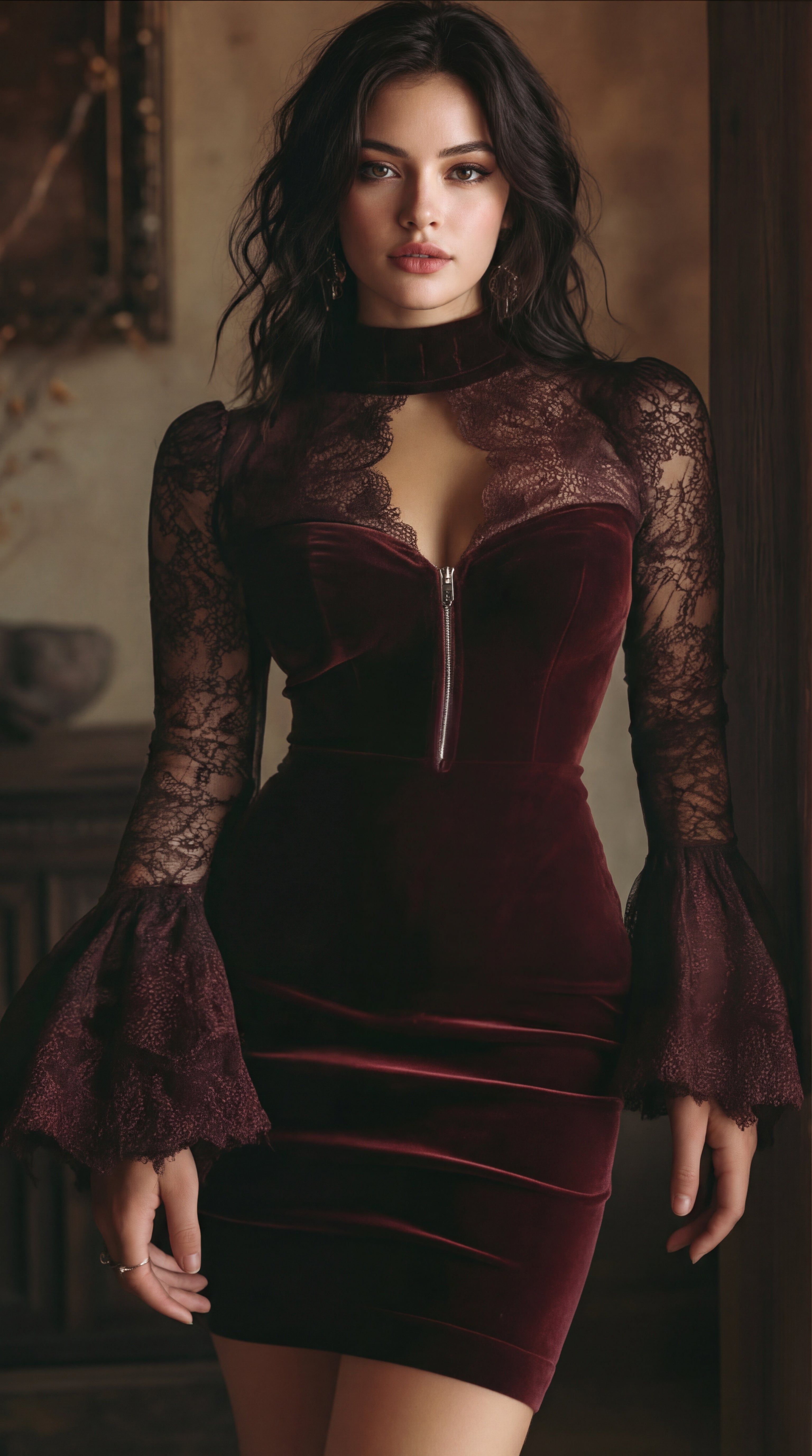 Élodie Valmont — Vestido Mini Terciopelo con Encaje | LIQUIDACIÓN
