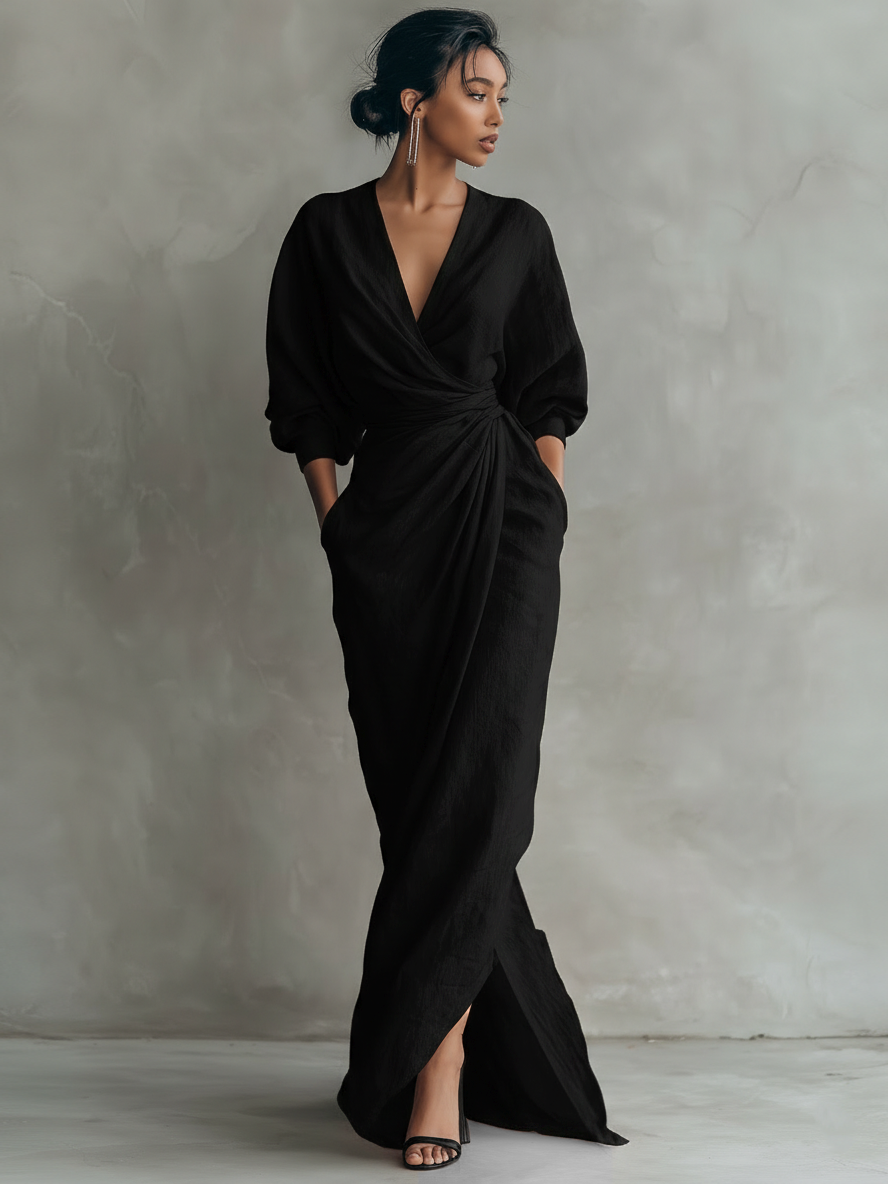 Rosée Valmont — Vestido Maxi Minimalista Rosa Lino & Escote en V | Pureza Primaveral