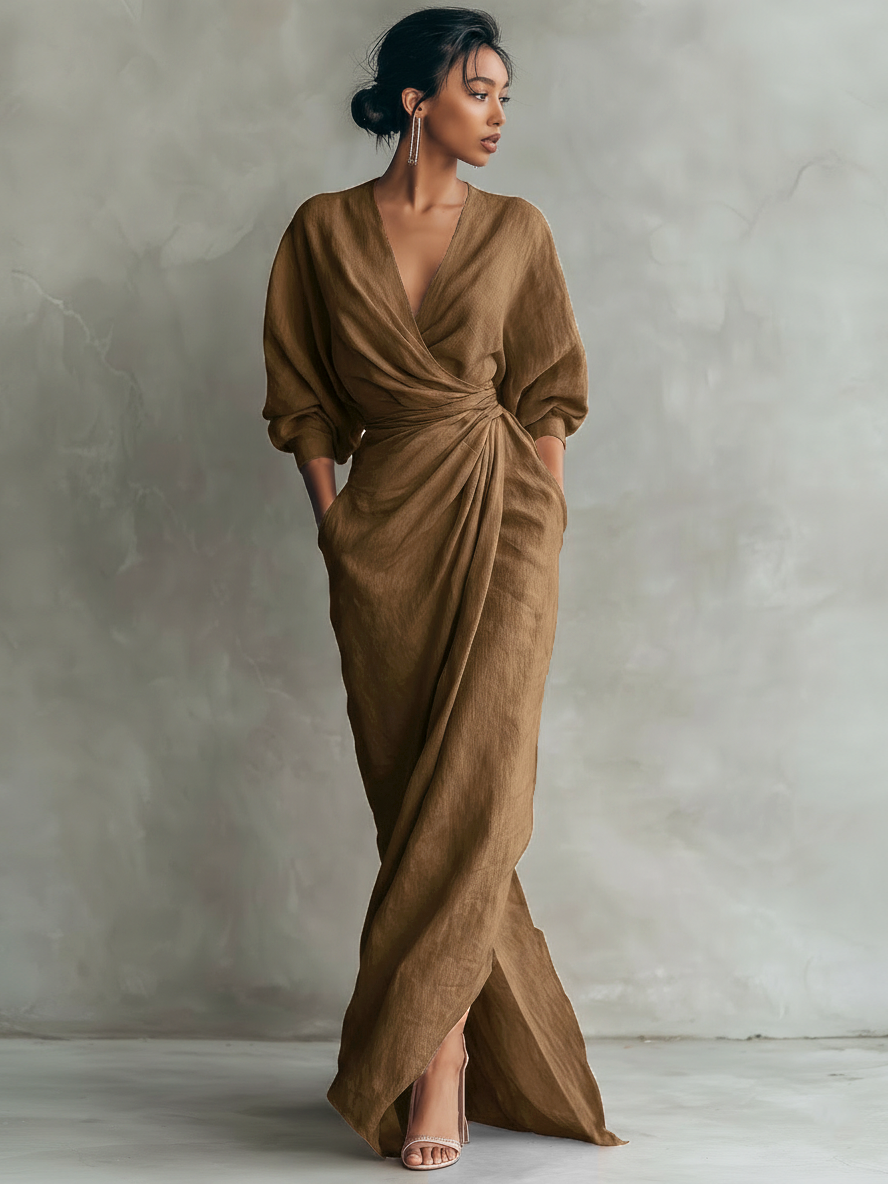 Rosée Valmont — Vestido Maxi Minimalista Rosa Lino & Escote en V | Pureza Primaveral