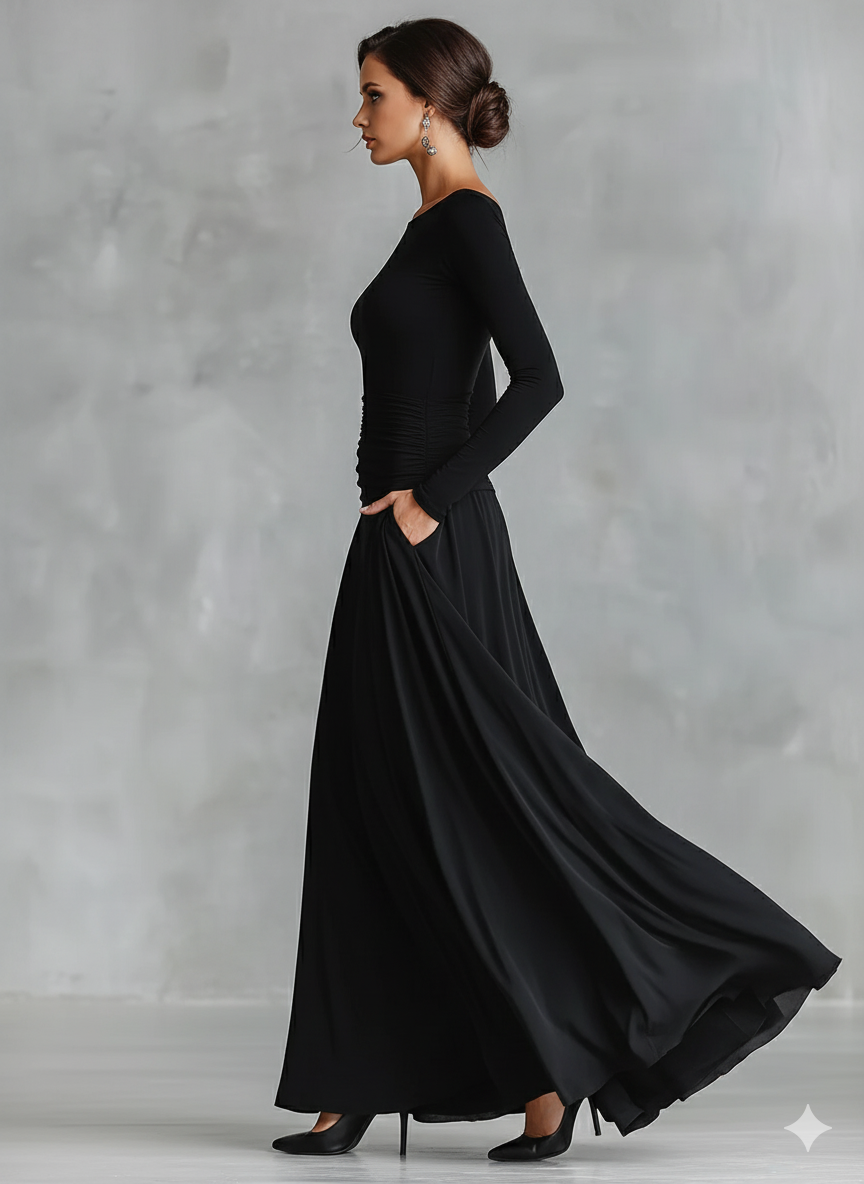 Plis Valmont — Vestido Maxi Elegante con Pliegues Fluidos | Gracia