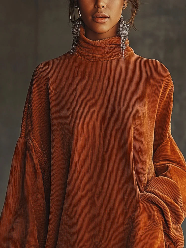 Velours Valmont — Vestido Oversize Pana con Flecos | Confort de Lujo