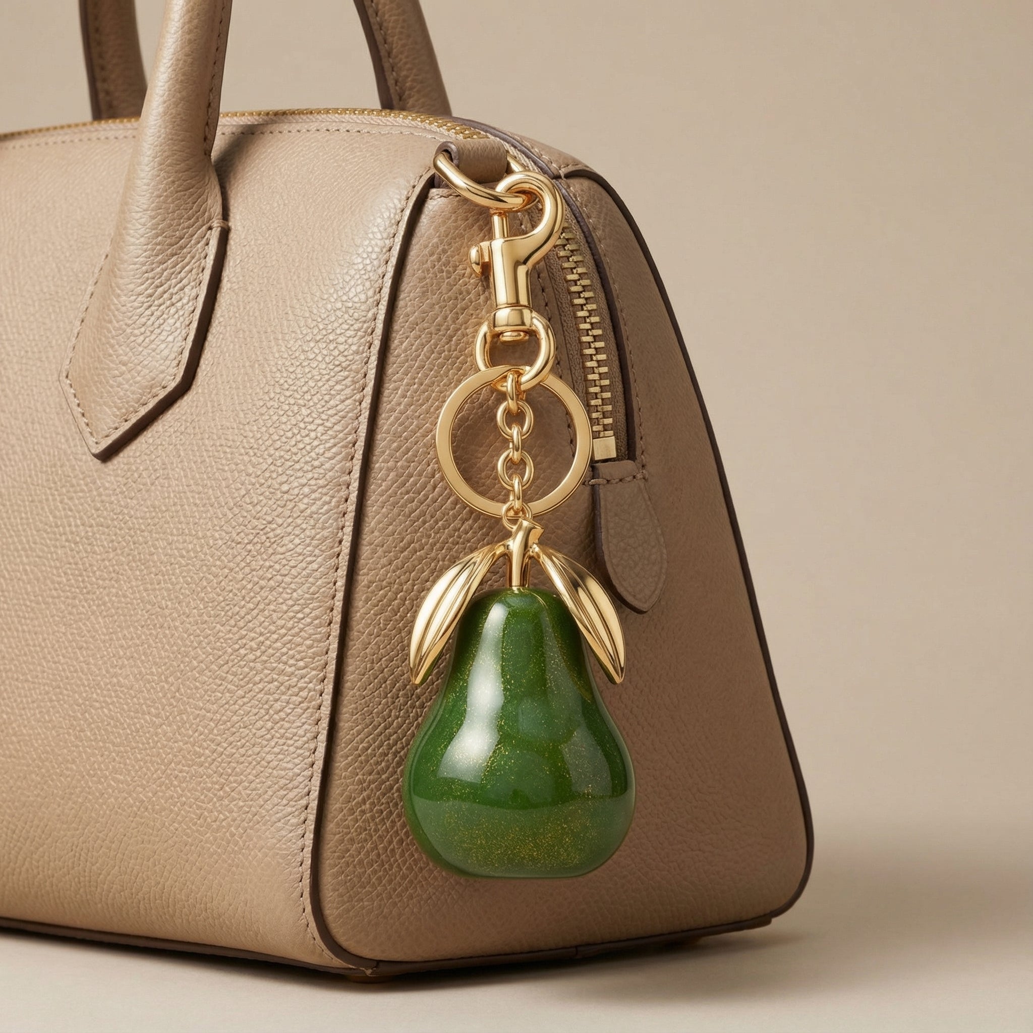Golden Pear Valmont — Charm Pera Dorada para Bolso | Dorado & Suave