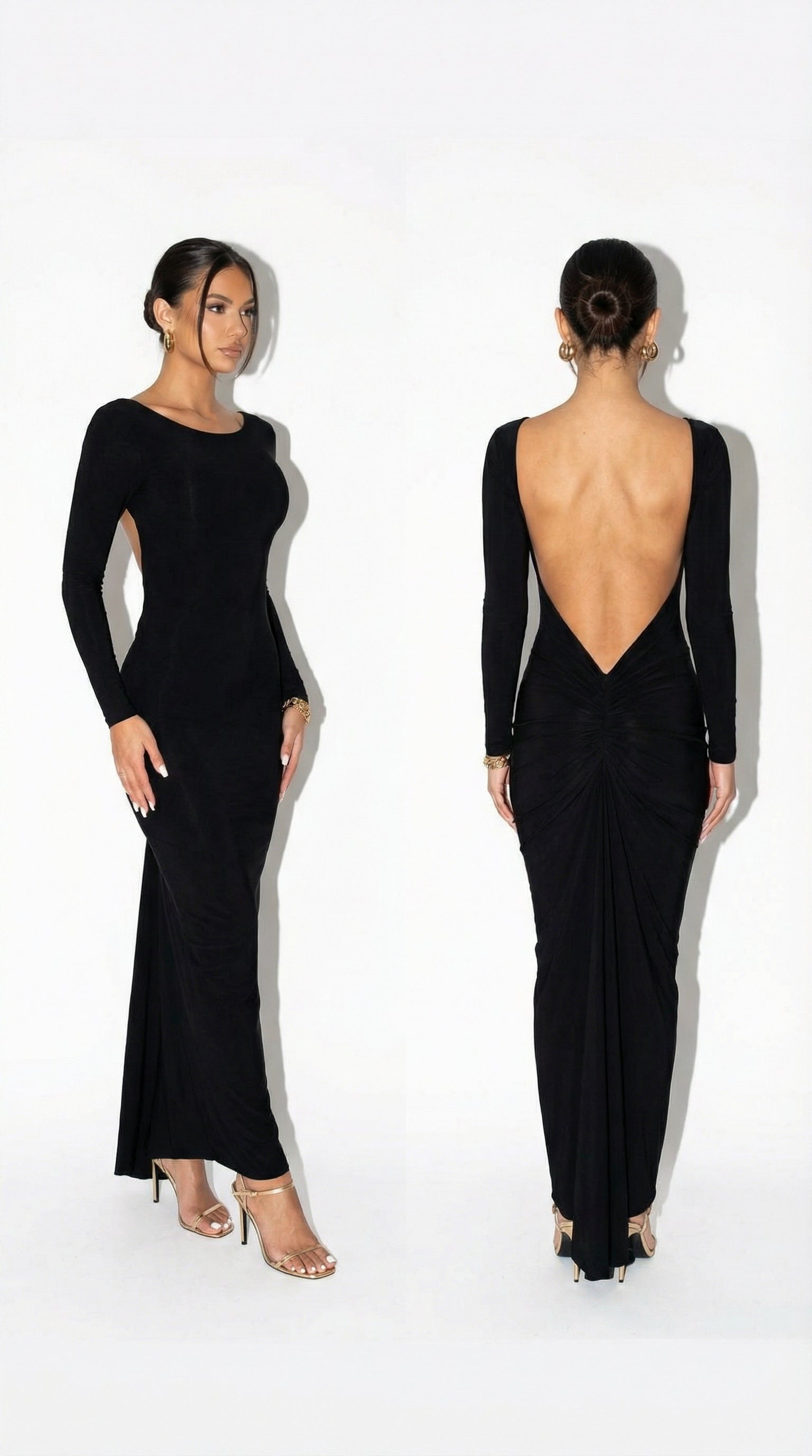 Nerea Backless Valmont — Vestido Maxi Espalda Descubierta & Manga Larga | Sensualidad