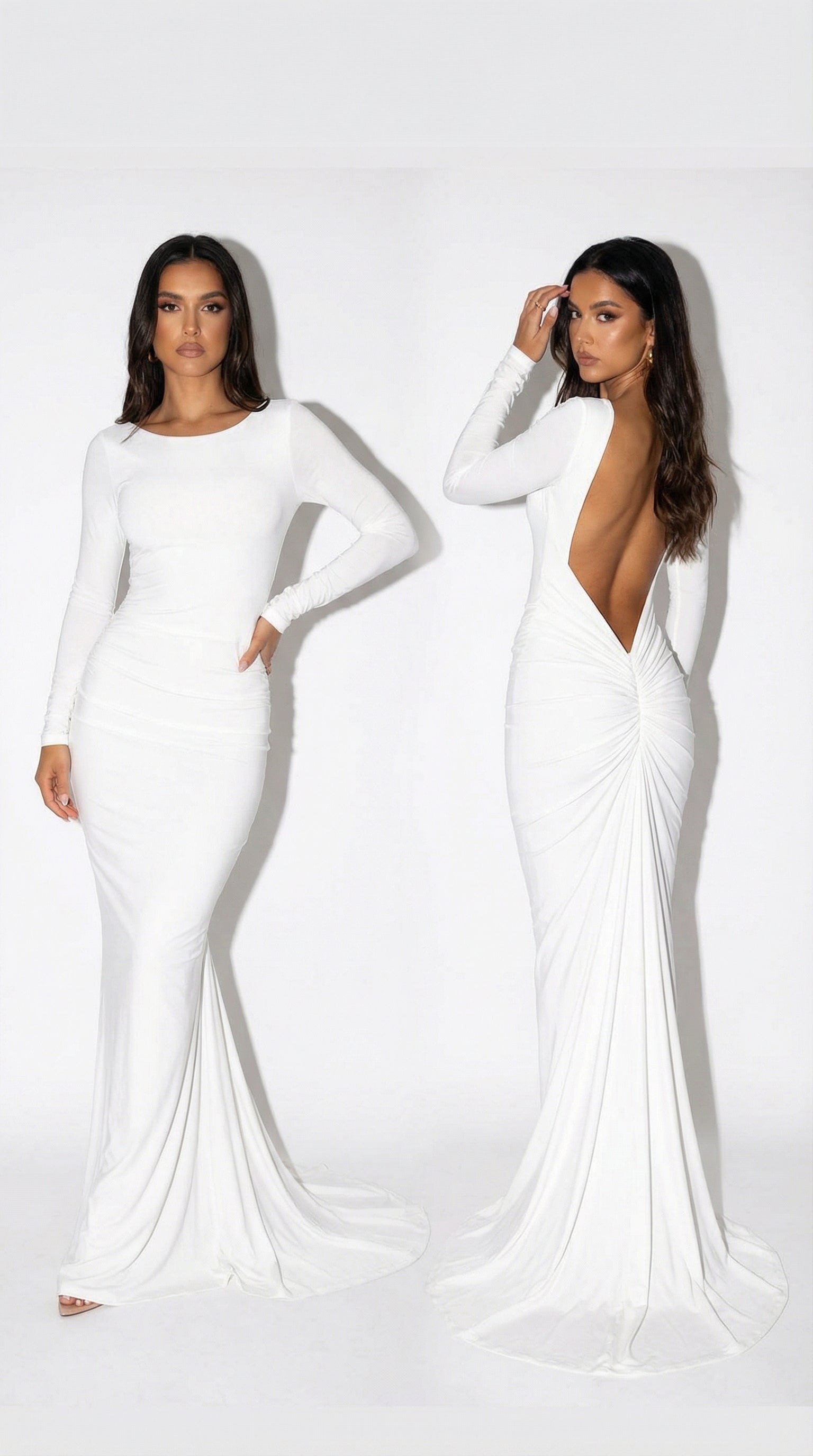 Nerea Backless Valmont — Vestido Maxi Espalda Descubierta & Manga Larga | Sensualidad
