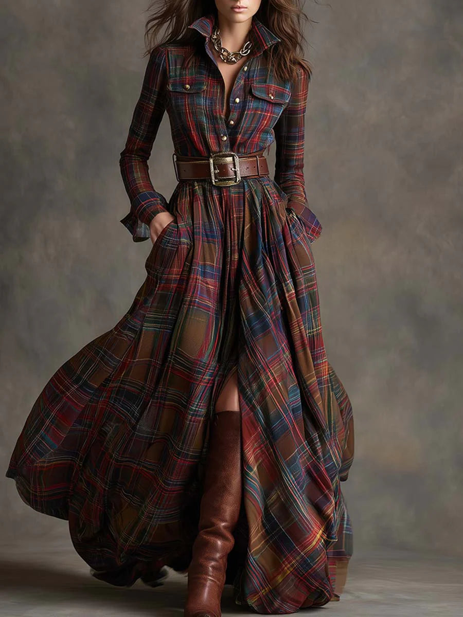 Carreaux Valmont — Vestido Largo de Cuadros | Elegancia Atemporal