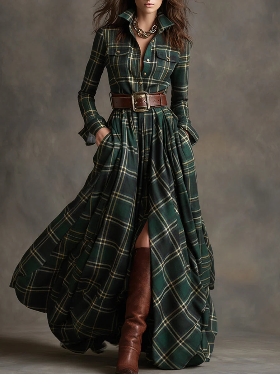 Carreaux Valmont — Vestido Largo de Cuadros | Elegancia Atemporal
