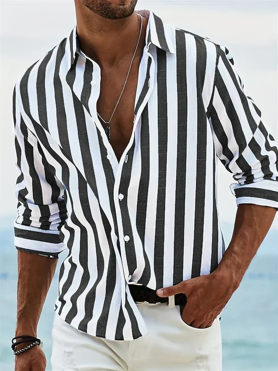 Camisa Florian Valmont — Rayas de Verano | Rosa, Negro, Gris, Azul, Rojo y Gris Oscuro
