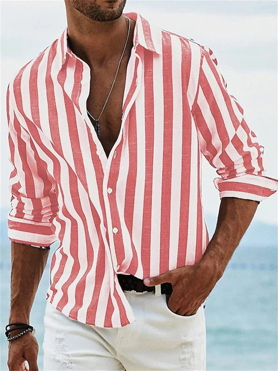 Camisa Florian Valmont — Rayas de Verano | Rosa, Negro, Gris, Azul, Rojo y Gris Oscuro