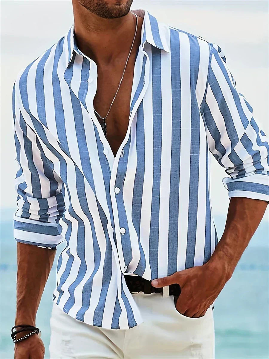 Camisa Florian Valmont — Rayas de Verano | Rosa, Negro, Gris, Azul, Rojo y Gris Oscuro