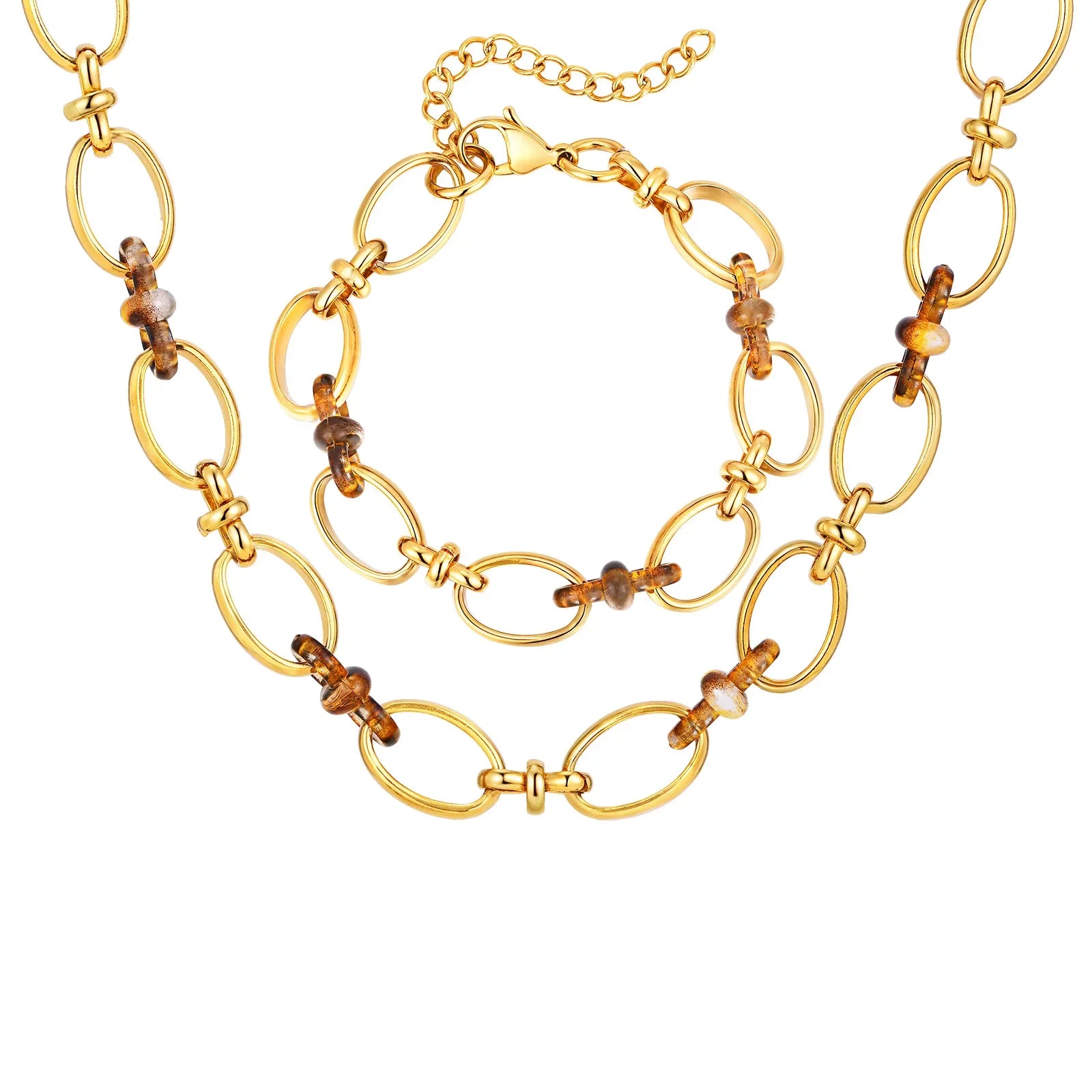 Collar Ámbar - En acero inoxidable chapado en oro | collar tipo gargantilla con eslabones
