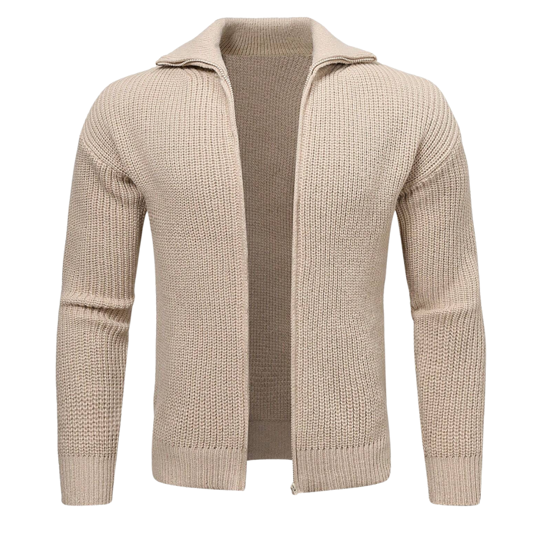 Cardigan Zip Valmont — Distinción sin esfuerzo | Beige