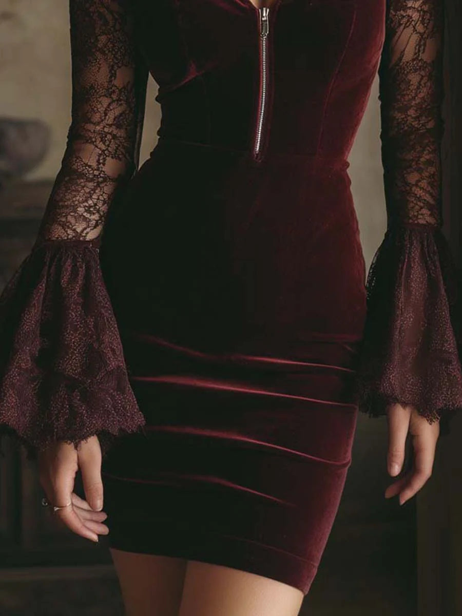 Élodie Valmont — Vestido Mini Terciopelo con Encaje | LIQUIDACIÓN