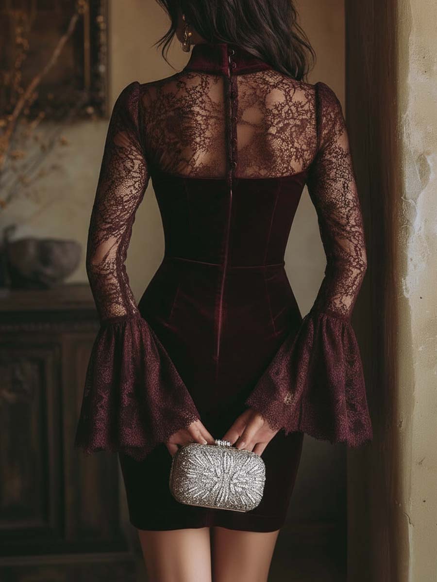 Élodie Valmont — Vestido Mini Terciopelo con Encaje | LIQUIDACIÓN