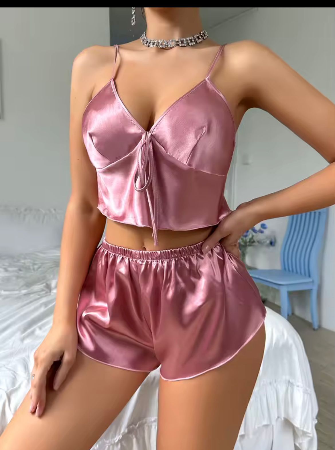 Lumière Valmont — Pijama de Noche 2 Piezas | Tirantes & Cuello V