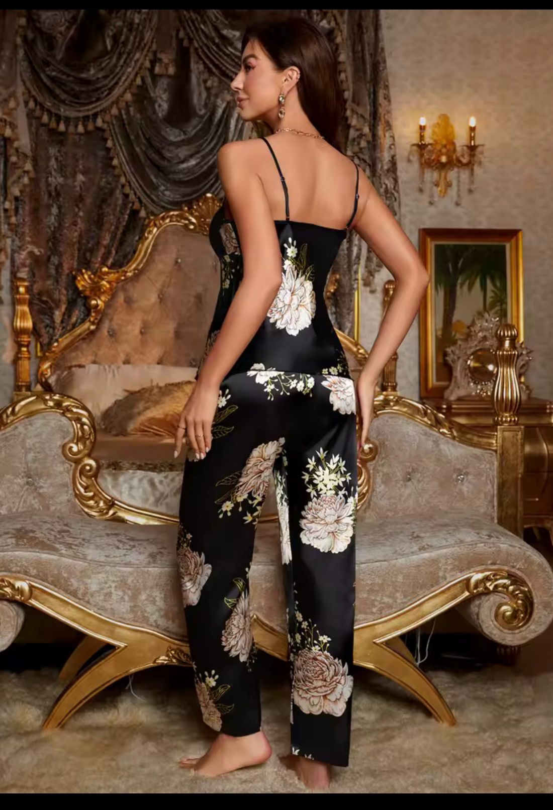 Pijama Fleur Valmont — Pijama de Noche Floral 2 Piezas | Cuello V