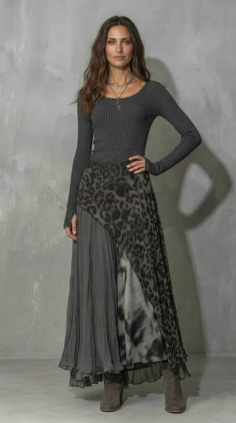 Silvana Valmont — Vestido Maxi Plisado Estampado Animal | LIQUIDACIÓN 50%