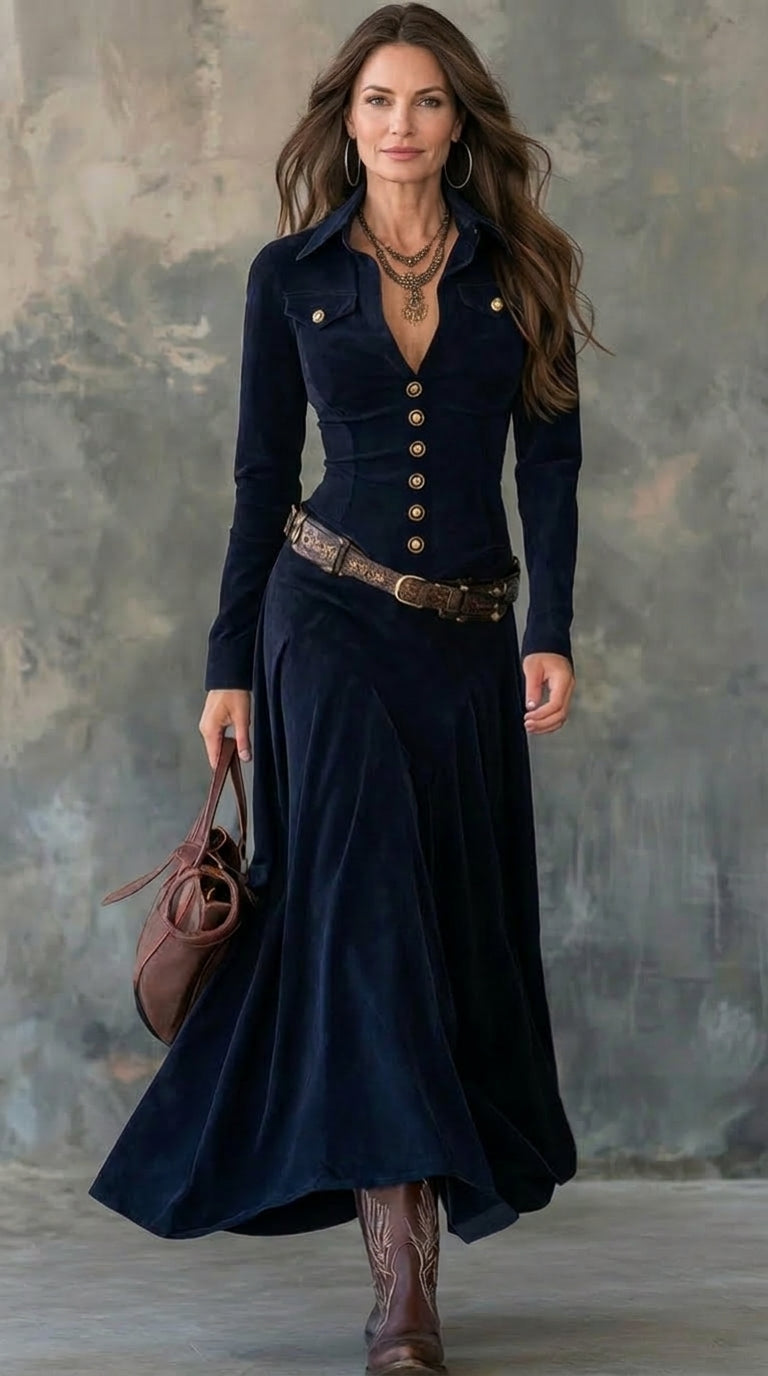Valeria Valmont — Vestido Largo Efecto Ante Lujo | LIQUIDACIÓN