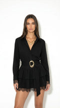 Letizia Boho Valmont — Vestido Mini Camisero Volantes & Cinturón | Bohème Luxe
