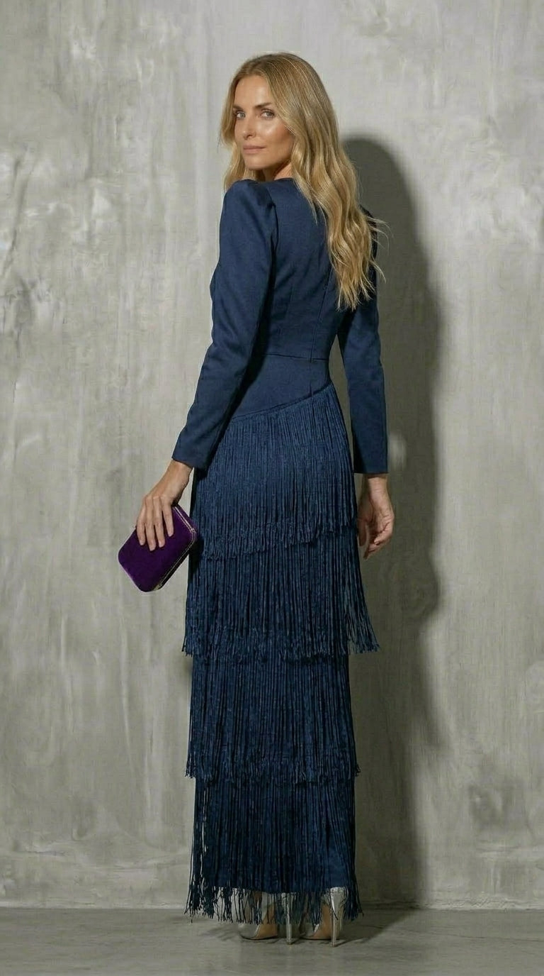 Clara Valmont — Vestido Elegante de Flecos con Mangas | LIQUIDACIÓN 50%