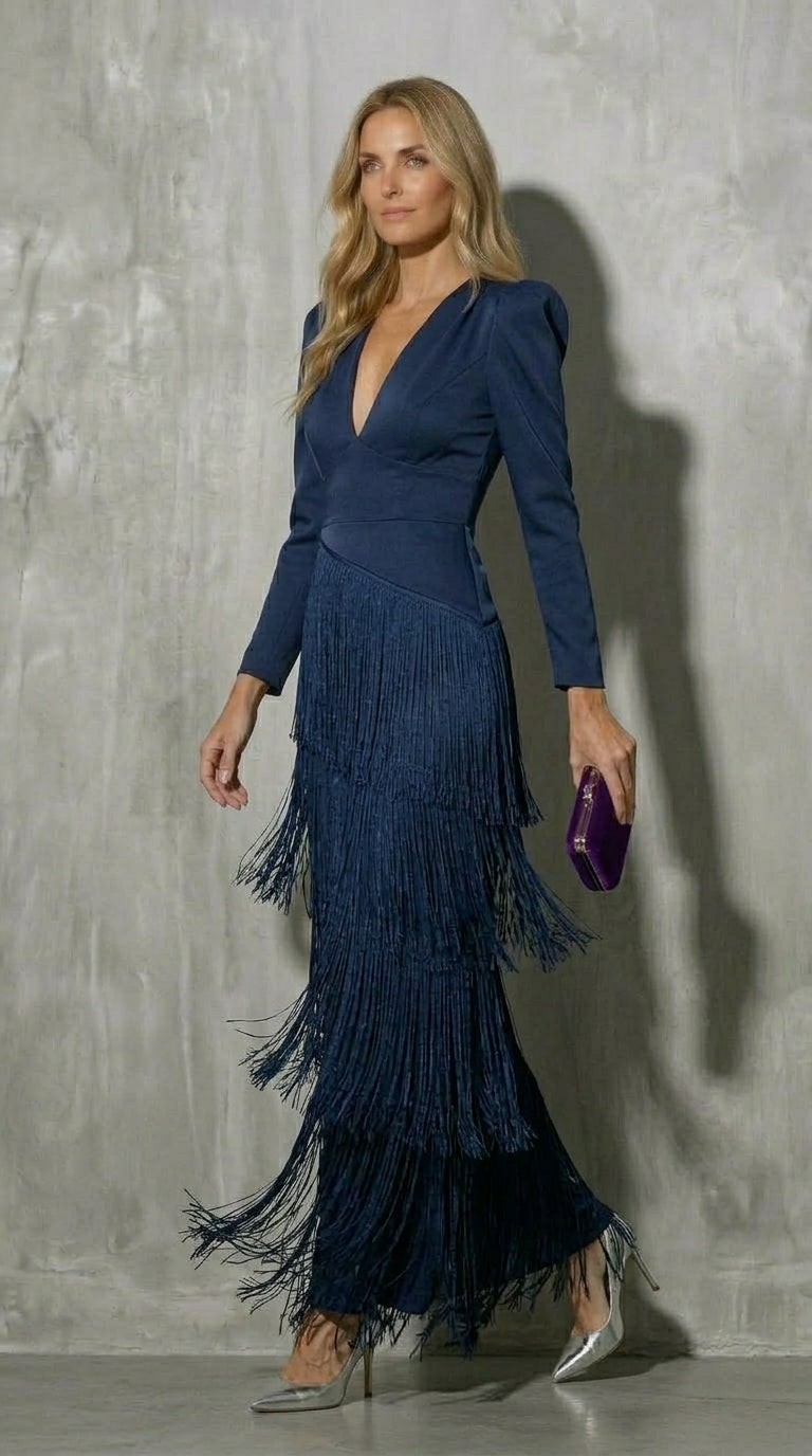 Clara Valmont — Vestido Elegante de Flecos con Mangas | LIQUIDACIÓN 50%