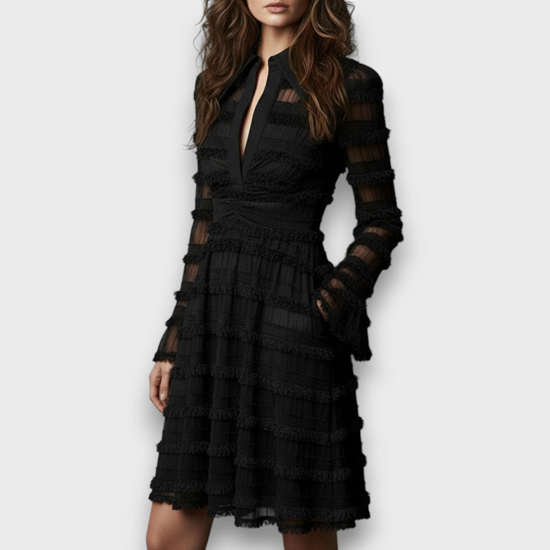 Parisa Valmont — Vestido Midi con Flecos Transparentes | 2026