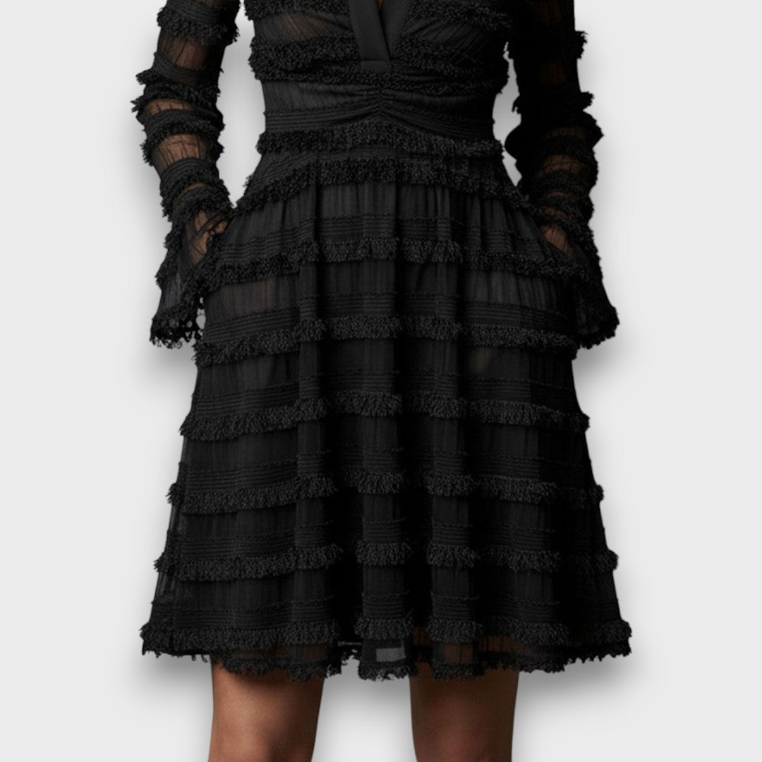 Parisa Valmont — Vestido Midi con Flecos Transparentes | 2026