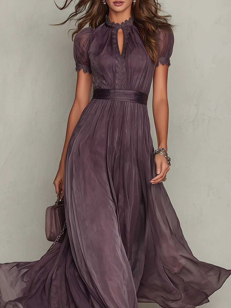 Flavia Valmont — Vestido Largo Violeta Escote Lágrima Encaje | LIQUIDACIÓN 50%