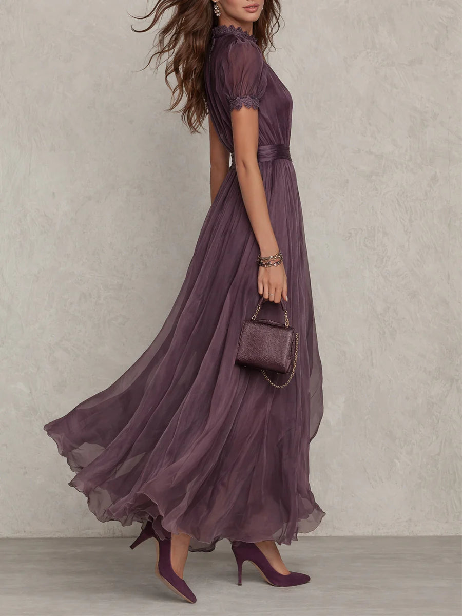 Flavia Valmont — Vestido Largo Violeta Escote Lágrima Encaje | LIQUIDACIÓN 50%