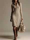 Aurore Valmont — Vestido Canalé Beige | Minimalismo Cálido