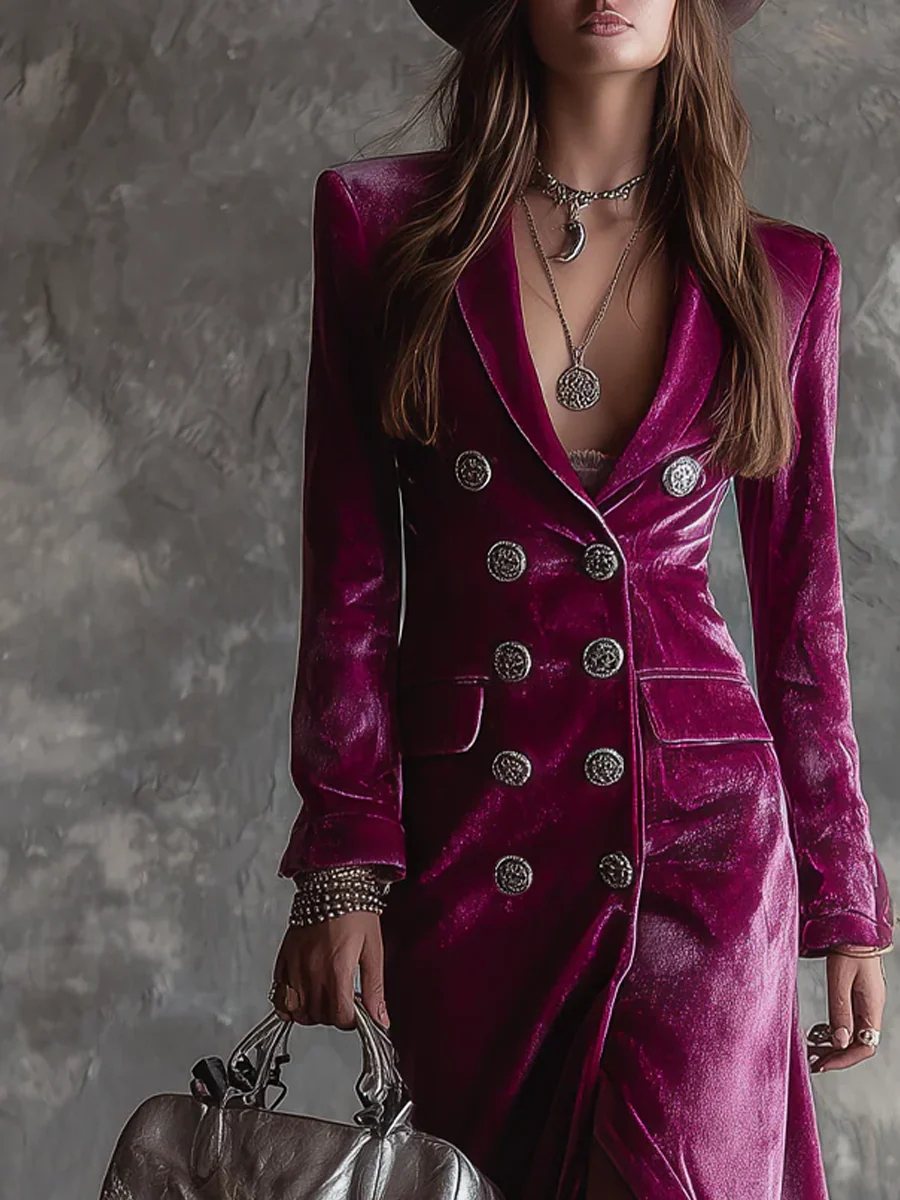 Lucía Valmont — Vestido Blazer Largo de Terciopelo | Poder Femenino
