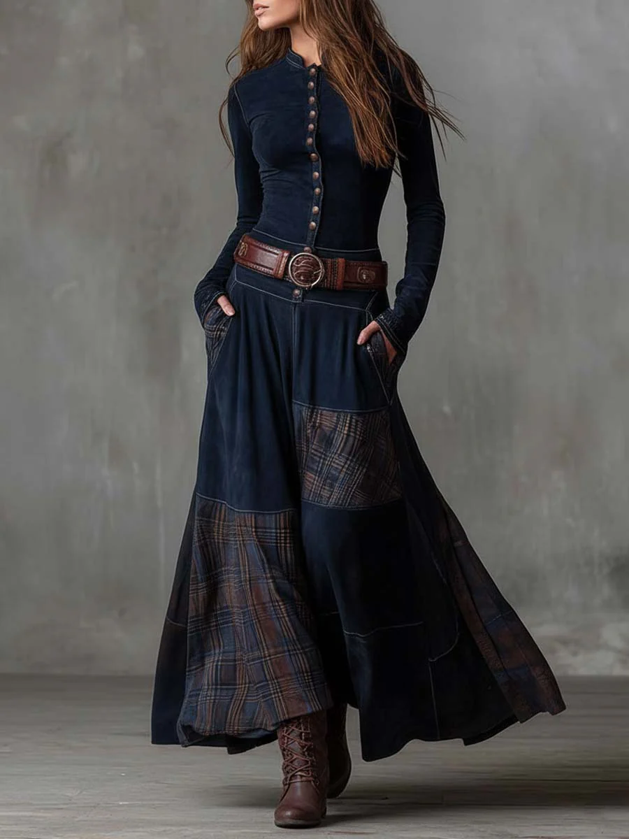 Leticia Valmont — Vestido Maxi Ante con Cinturón | LIQUIDACIÓN