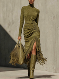 Franges Valmont — Vestido Elegante Efecto Ante con Flecos | Luxe