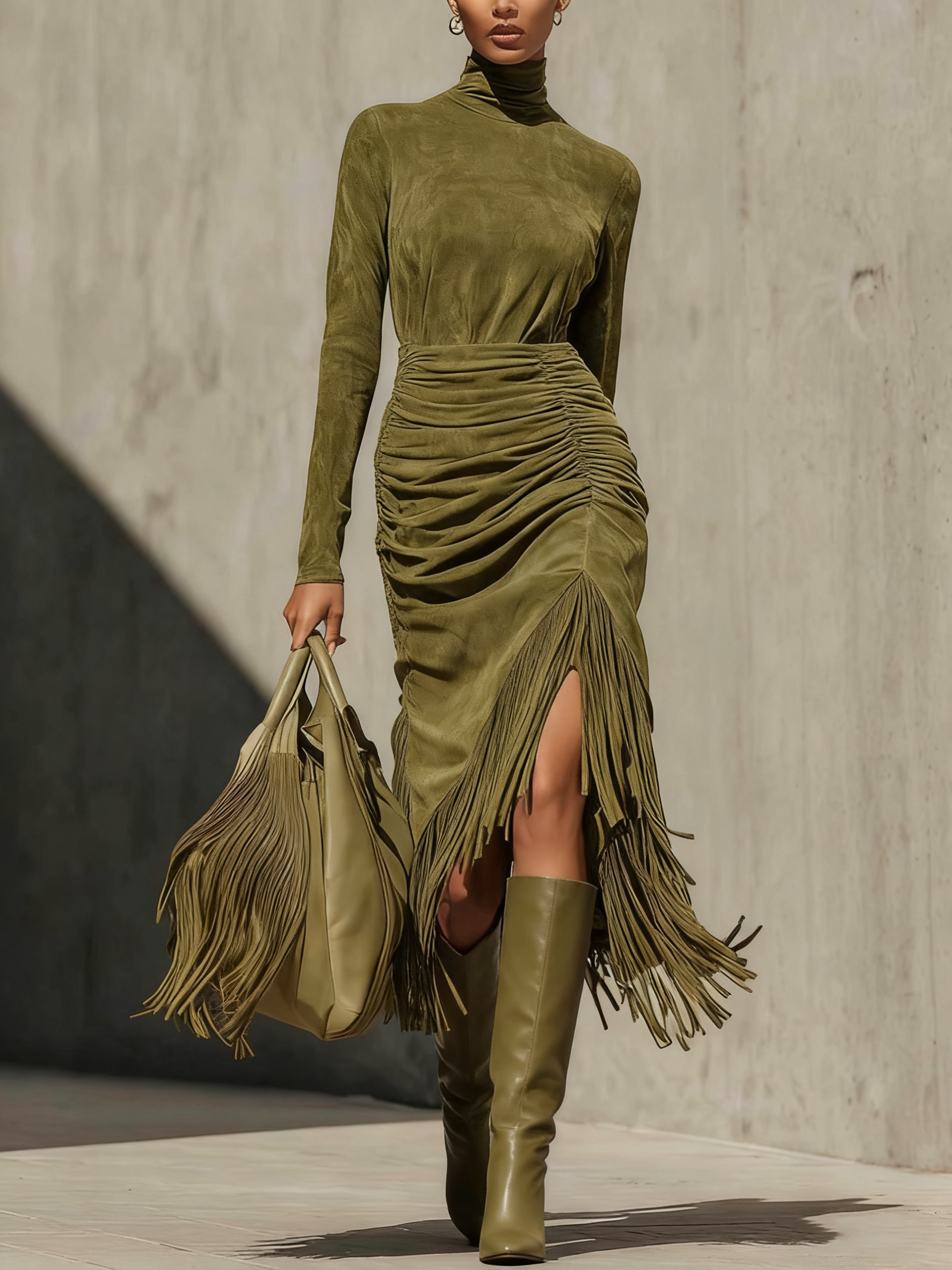 Franges Valmont — Vestido Elegante Efecto Ante con Flecos | Luxe