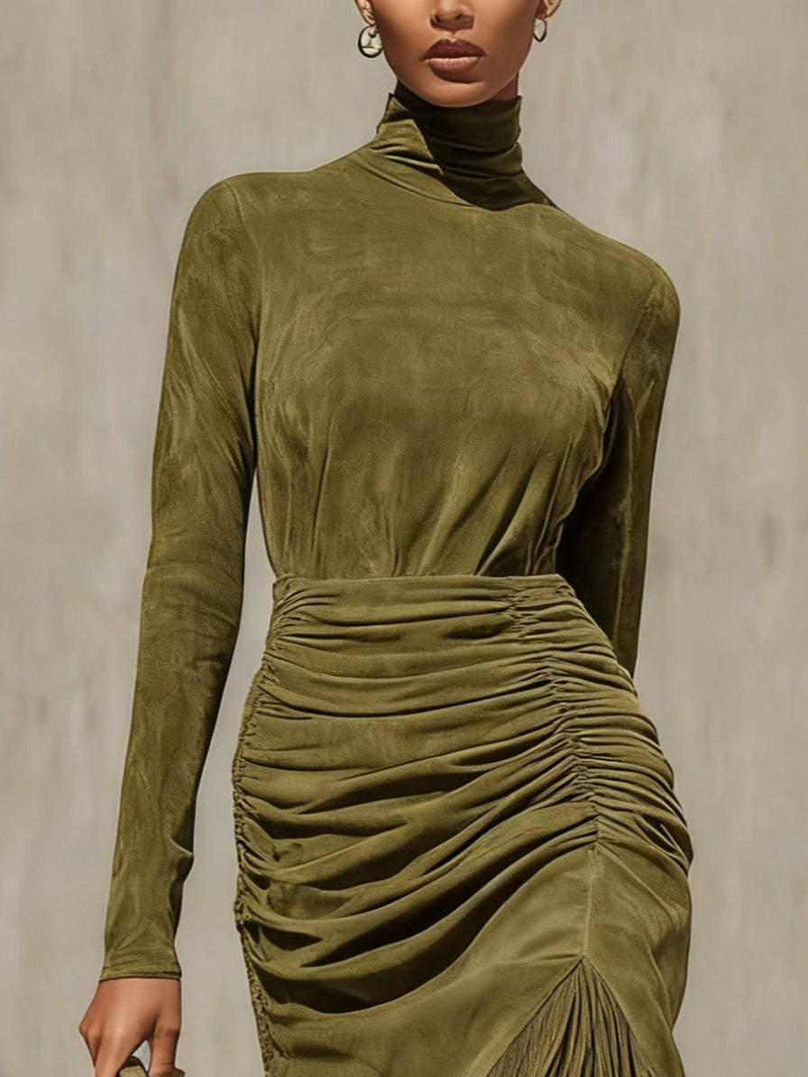 Franges Valmont — Vestido Elegante Efecto Ante con Flecos | Luxe