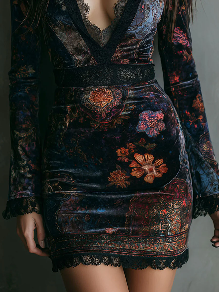 Géraldine Valmont — Vestido Mini Terciopelo Escote Profundo | Élégance