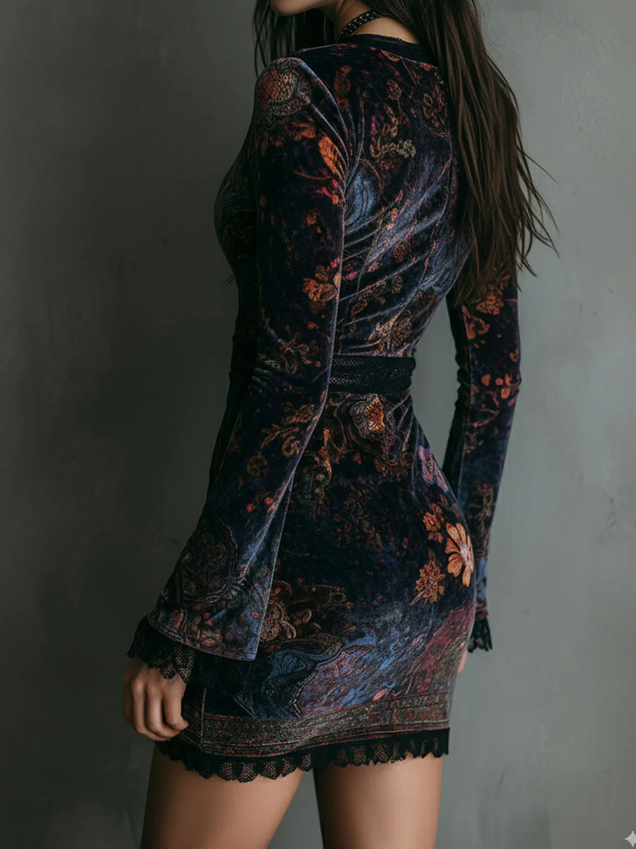Géraldine Valmont — Vestido Mini Terciopelo Escote Profundo | Élégance