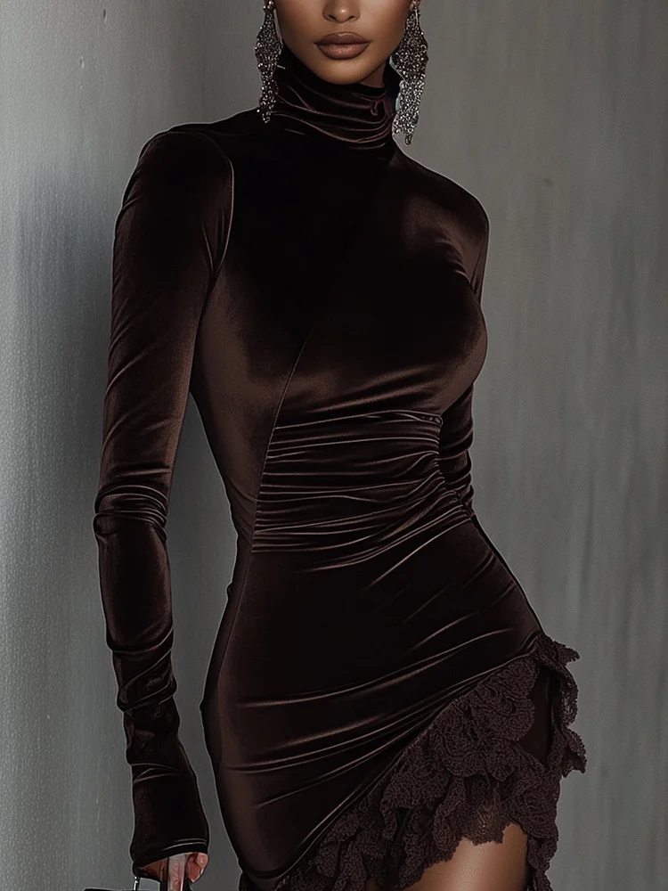 Isadora Valmont — Vestido Terciopelo Asimétrico Cuello Alto | Noir