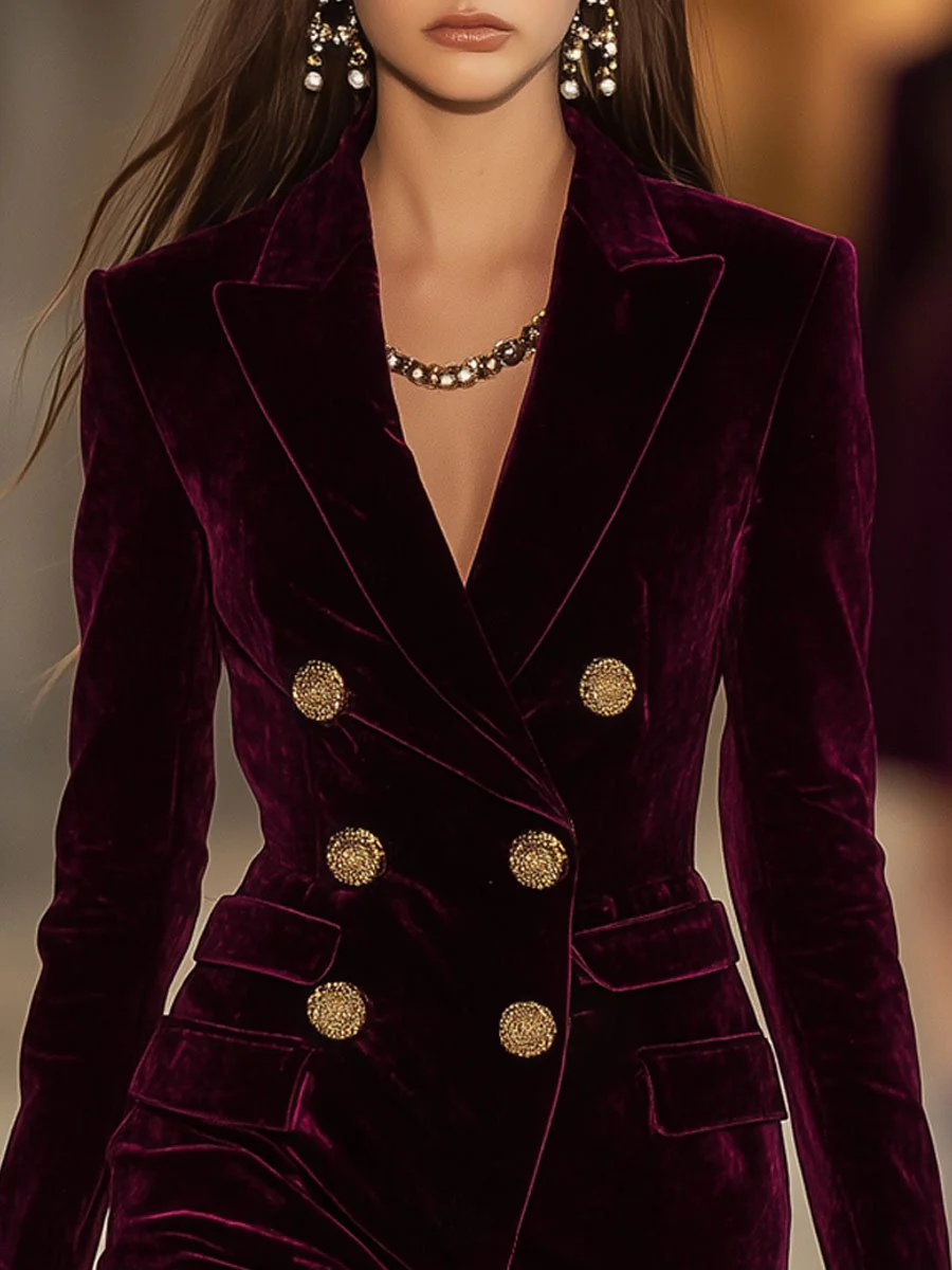 Isabelle Valmont — Vestido Blazer Terciopelo Botones Dorados | Maison