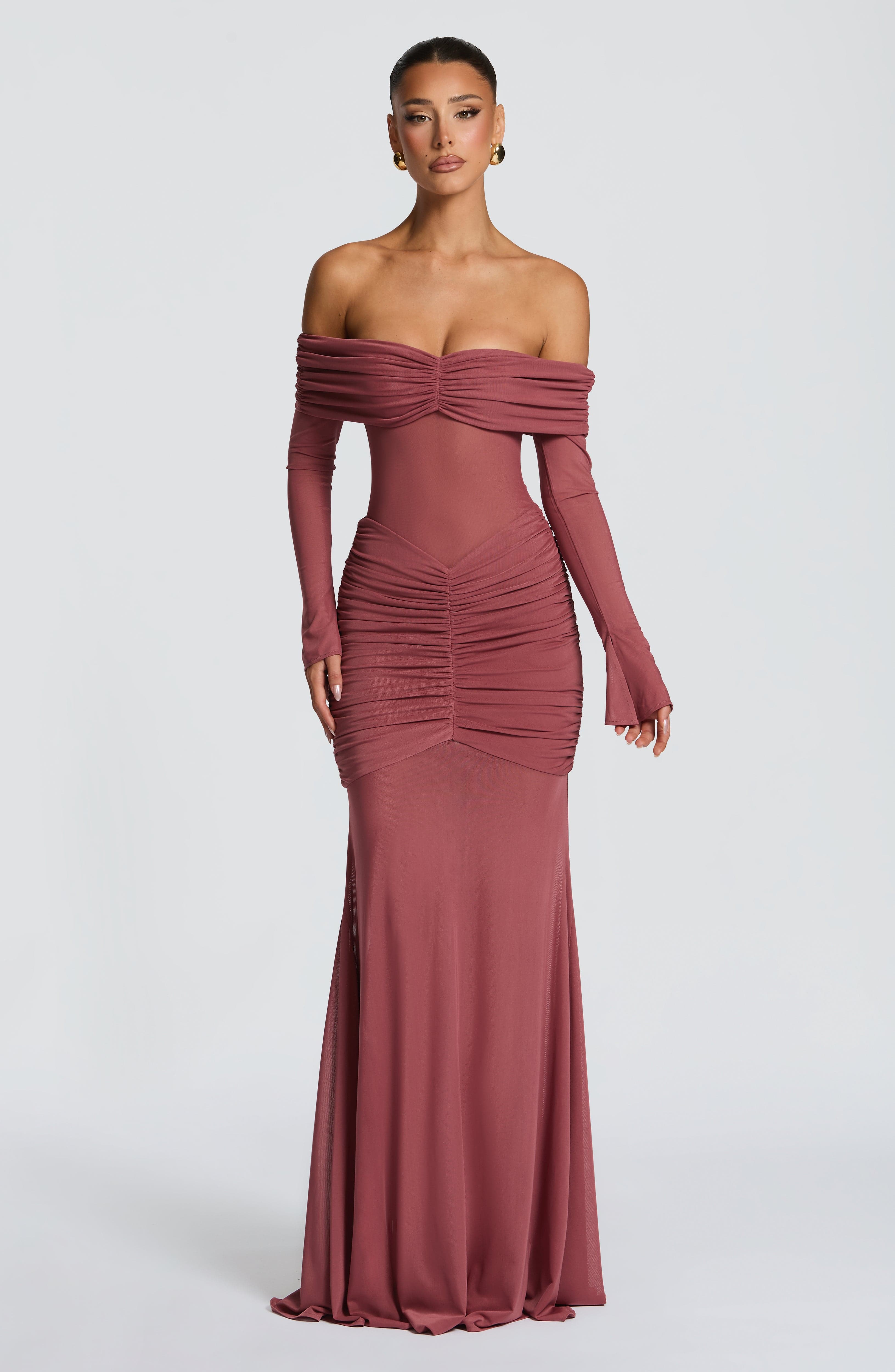 Arlena Valmont — Vestido Largo Marrón Rosa | Gracia Femenina